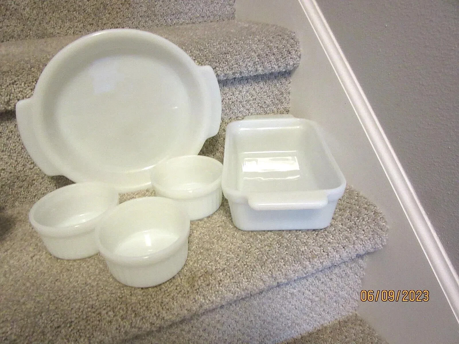 USA fire King milk glass Pans casserole pie plate Dishes baking set no plastic