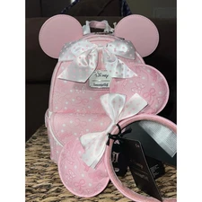 Loungefly Disney Minnie Mouse Pink Debossed Bows Mini Backpack Ears