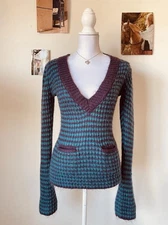 Woman’s Y2K Arizona Jean Company Funky Striped Sweater With Pockets Size Medium