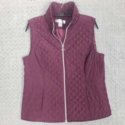 Christopher & Banks Vest Womens S Burgundy Red Plum Sleeveless Puffer Quilted 
