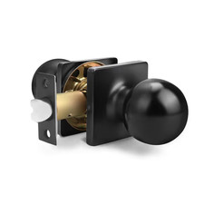 2 Pack Matte Black Interior Passage Door Knob with Square Rosette, Keyless for h