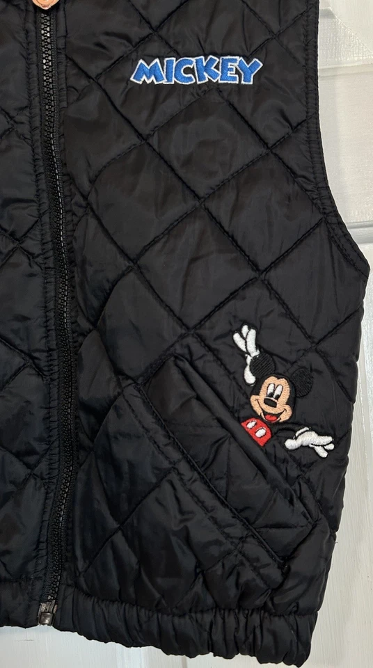 Vintage 90s Disney Mickey For Kids Youth Puffer Vest Black Pluto Diamond Quilted - Image 3 of 4
