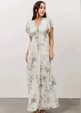 Baltic Born Alexandria Sage Green Smocked Maxi Dress Flowey Chiffon XL NEW