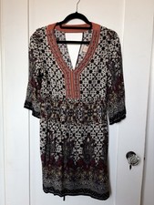 UMGEE Multicolor Bohemian Geometric Knee Length Dress V-Neck Bell Sleeve M