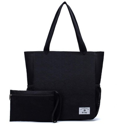 ETidy Large Capacity Foldable Tote Bag With Zipper Large, Black 