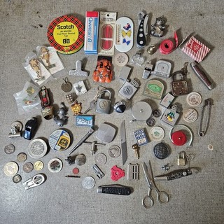 Vintage Junk Drawer Lot Pocket Dump Pins Locks Coins Pocket Knives Collectables