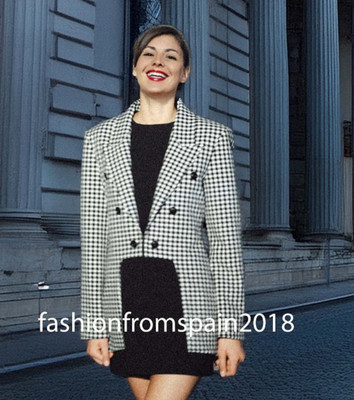 ZARA NEW WOMAN ZW ASYMMETRIC BLAZER CHECK JACKET BLACK WHITE XS-L