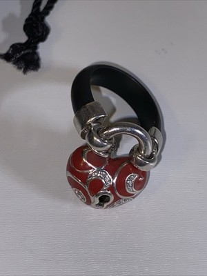 BELLE ETOILE 925 Sterling Silver Black Rubber Bracelet+ Key To My Heart Red Ring