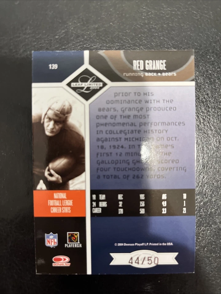 2004 Leaf Limited #139 Red Grange Silver Spotlight #139#D/50 Chicago Bears - Image 2 of 2