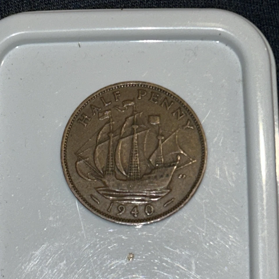 Grã-Bretanha 1/2 meio centavo - 1940 - Moeda de bronze - Britânica - Reino Unido - Inglaterra - Imagem 2 de 2