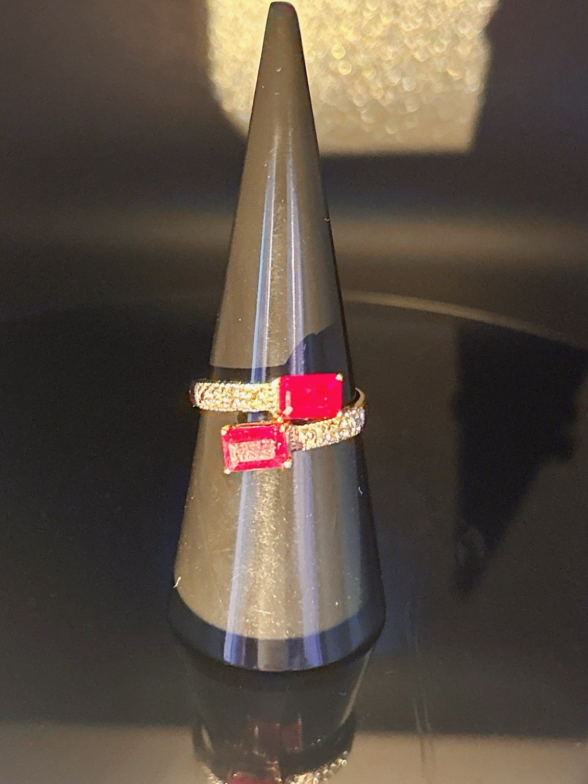 10k Yellow Gold Stackable Emerald Cut Ruby Ring - image 4