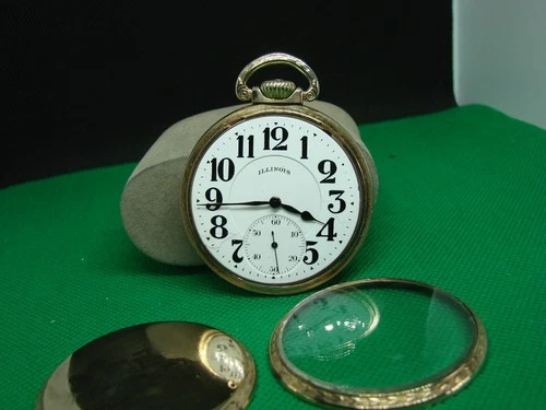 POCKET WATCH ILLINOIS A. LINCOLN 21j RAILROAD DIAL ENGRAVED TRAIN LOCO CASE  g6