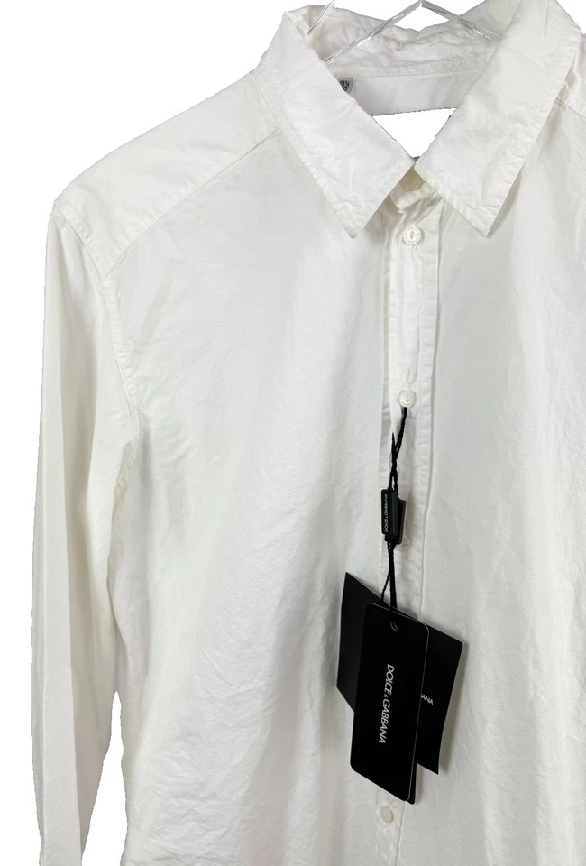 Camisa de vestir Top Dolce & Gabbana nueva con etiquetas auténtica para hombre talla 40 15 3/4 blanca con cuello de algodón Foto 4 de 4