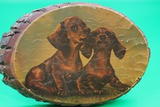 Vint rustic decorative piece featuring a printed image of two dachshunds on wood