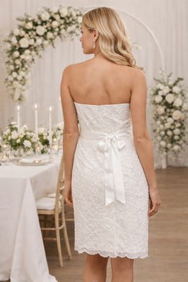 Ivory Strapless Lace Cocktail Dress Satin Sash | Bridal Shower Rehearsal sz  6 | eBay