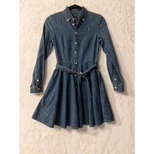 Polo Ralph Lauren Girls Denim Shirt Dress Blue Long Sleeve Belted Size 14