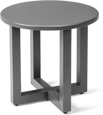 Round Outdoor Side Table, Small Metal Outdoor Table Patio End Tables for Balcony