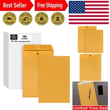 10 x 15 Clasp Envelopes - Box of 100, Strong Kraft for Business and Home