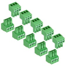 10Pcs PCB Terminal Block, Male 3 Pin 3.5mm Pitch Screw Mount Connector, Green