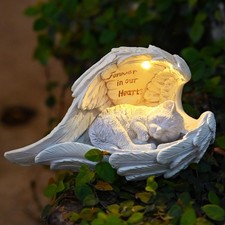 Pet Cat Solar Garden Memorial Statue   Outdoor Resin Angel Kitty with Solar L...