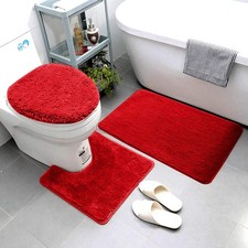 3 Piece Bathroom Rug Set Includes Bath Rug, Contour Mat and Toilet Lid Cover,...