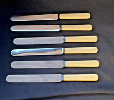 Set of 6 Antique Walker & Hall Faux Bone Handled Dinner Knives Round End - 9.75”