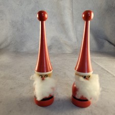 2 Vintage Mid-Century Swedish Santa Wooden Christmas Tomte Gnome Figure 7.5"