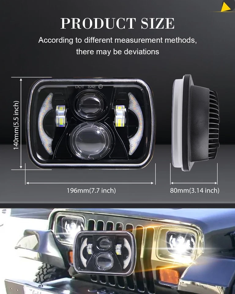 Newest Pair 5x7" 7x6" LED Sealed Headlights for Dodge W100 D100 1986-1989 Pickup - Image 4 of 4