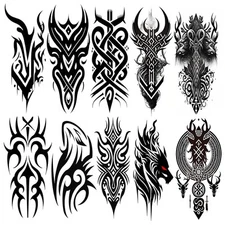 Temporary Tattoos AWLEE Waterproof Viking Tribal Totem - Long Large, Black 