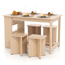5 Pieces Dining Table Set with Storage Shelf and 4 Stools-Natural - Color: Natur