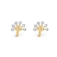 Solid 14K Gold Tree of Life Stud Earrings 8mm x 8mm 2T Gold - ER1659
