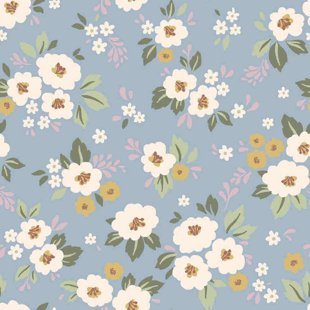 Printed DTY Polyester-Spandex Double-Sided Brushed Fabric Blue Mimosa 5