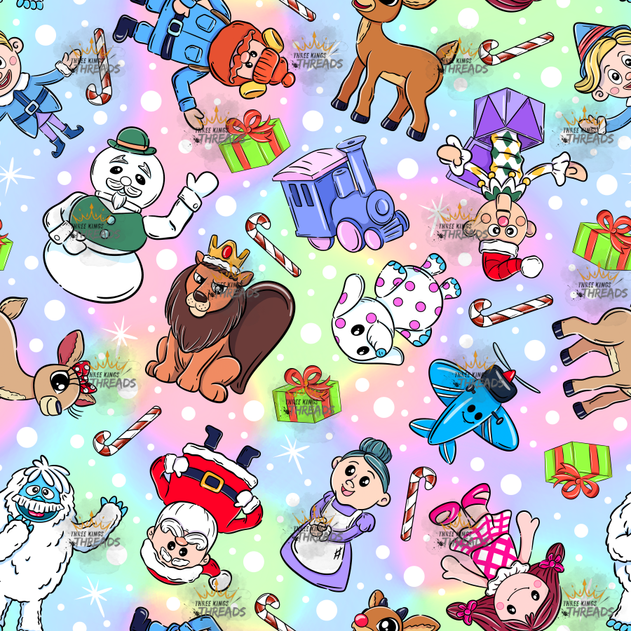 Christmas Gifts Snowman Custom Print 1 Yard Fabric Seamless Design Approx 59x36