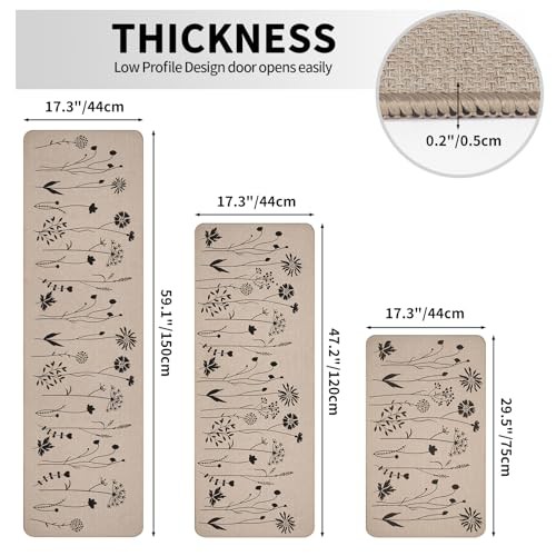 3 PCS Kitchen Rugs Set, Flowers Non Slip Kitchen Mats for Floor, Waterproof - Picture 3 of 6