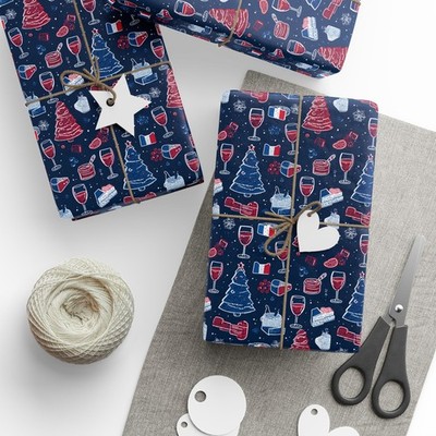 Wrapping Paper Roll French Themed  Christmas Gift Wrap