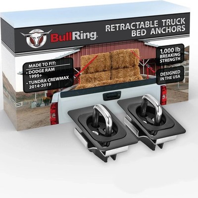 Bull Ring Retractable Flush Fit Truck Bed Tie Down Anchors, Built for 1995+ D...