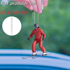 2D mini skier athlete sport red flat acrylic keychain Ornament keyring bag tag