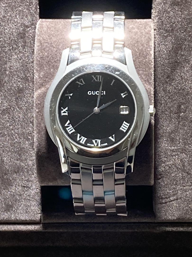 GUCCI 5500M Mens Watch Black Dial Metal Strap Date Display GUCCI 5500M Mens Watch Black Dial Metal Strap Date Display
