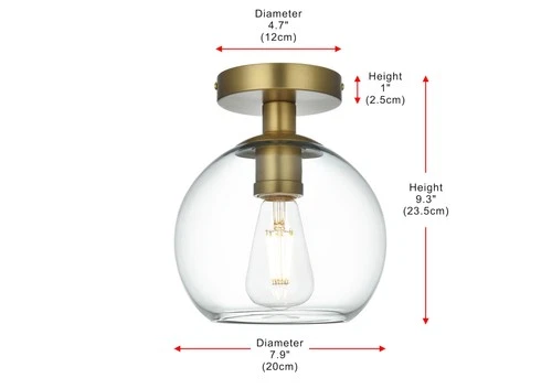 Elegant Lighting LD2204 Baxter 8"W Semi-flush Globe Ceiling - Brass - Picture 3 of 12