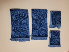 VTG MCM Floral Bath Towel Hand Sets Granny Core Blue Sears Velvet Touch
