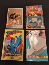 4 game com64 Floppy Disc lot. Karateka, Superman, Kung fu, Poker.  Untested.