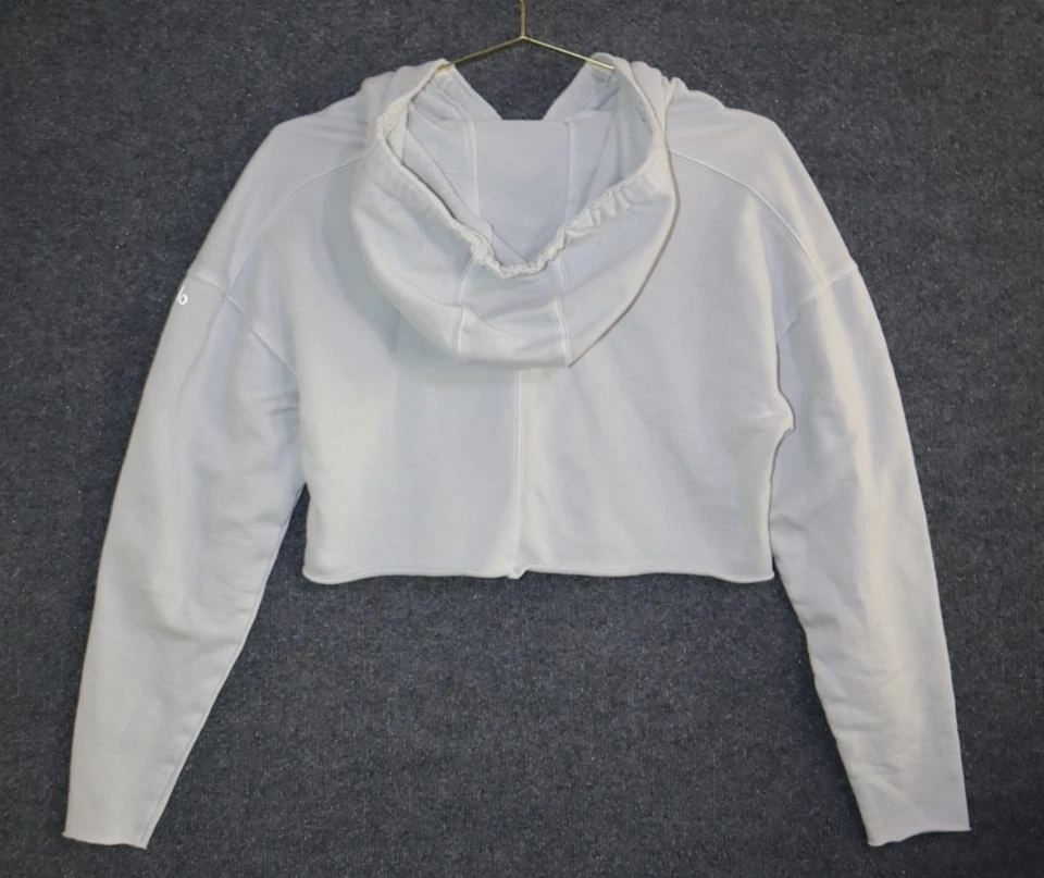 ALO Yoga Edge Crop Hoodie Women XS Off White Relaxed Fit Raw Hem Athleisure EUC - Image 3 of 4