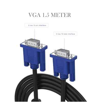 1,5 Meter VGA / SVGA 15 Pin PC Computer Monitor LCD Verlängerungskabel Stecker auf Stecker