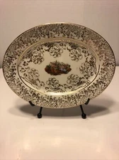 Antique "O P Co" Syracuse China T-1 Handpainted w 12 Kt Gold Trim Plate Oval