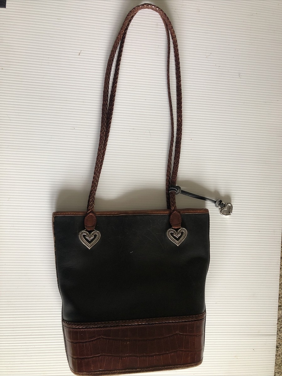 Vintage BRIGHTON Black & Brown Leather Bucket Purse + Silver  display picture 1