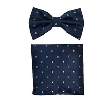 Men Pre-tied Bow Tie  hankie set polyester navy blue stars formal wedding prom