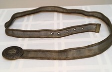CHICO  S SIGNED WOMEN  S BELT BRASS TONE SCREEN LIKE MATERIAL BOHEMIAN VINTAGE