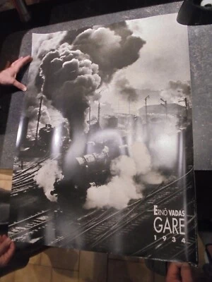 Ancienne Affiche d'une Photographie d'Ernö Vadas "Gare 1934" Locomotive Train - Photo 1/4