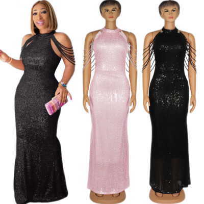 Sequin Evening Maxi Dress Bodycon Party Dresses Women African Formal Prom  Gown | eBay
