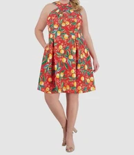 Vince Camuto Women's Red Scuba Crepe Lemon Crisscross Neck Dress Plus Size 22W